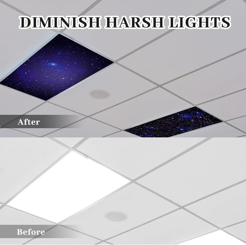ROCEEI 8 Pcs 4 x 2 Feet Fluorescent Light Covers Magnetic for Ceiling Lights Classroom Office Reducing Glare Harsh Flicker Light Filters for Classroom Office Home Hospital Decor(Night Sky) - Image 3
